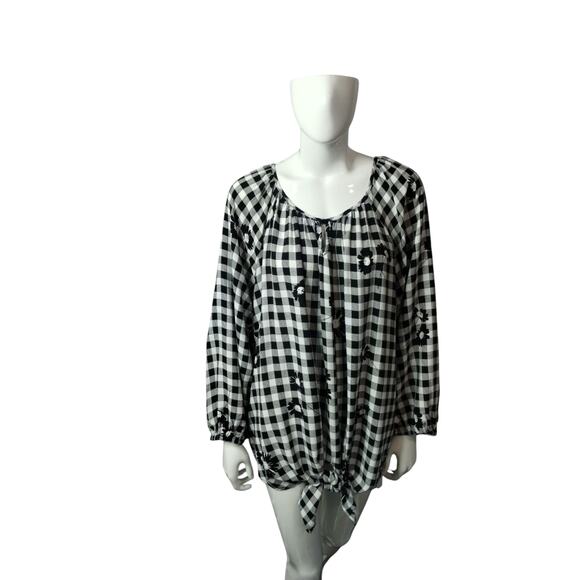 Allison Daley Womens Gingham Floral Front Tie Cottagecore Boho Peasant Top sz 3X - Picture 6 of 16